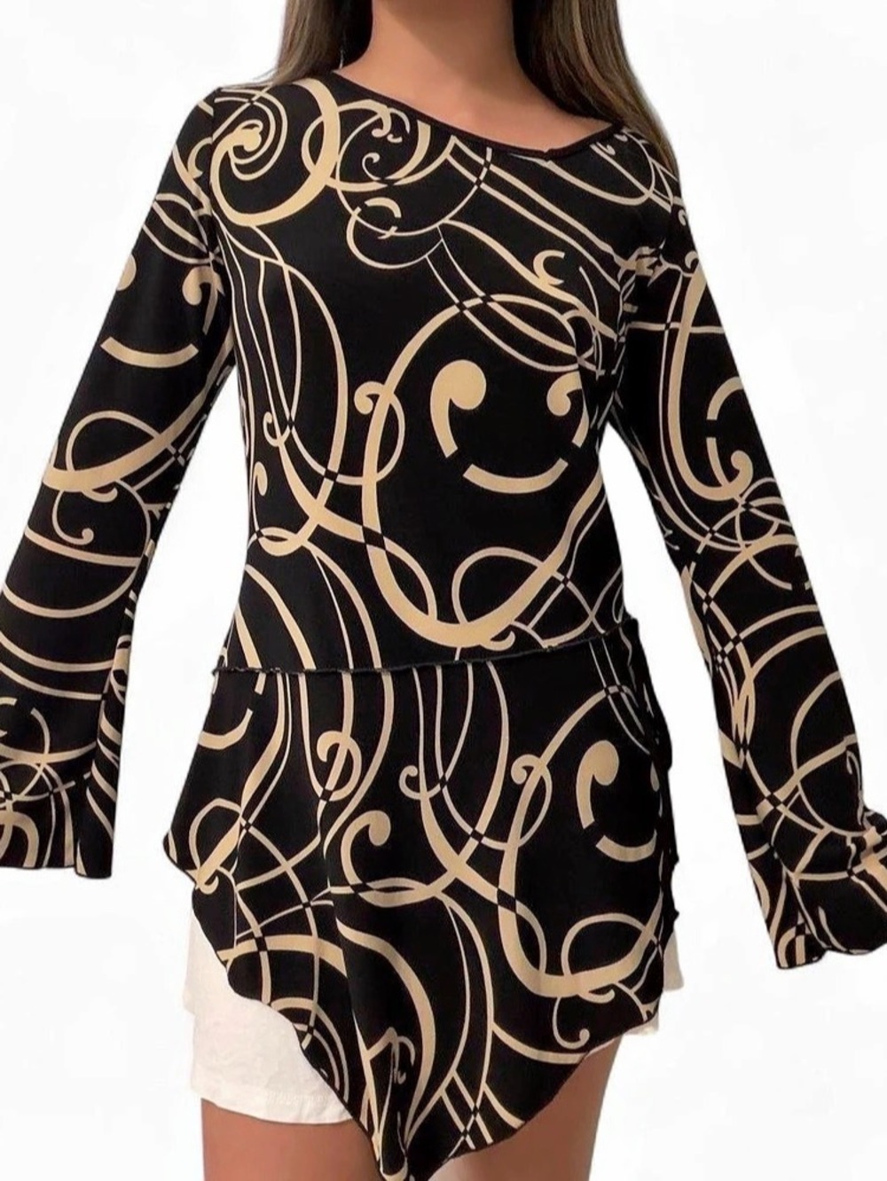 Trina Turk Black & Tan Abstract Mini Dress
